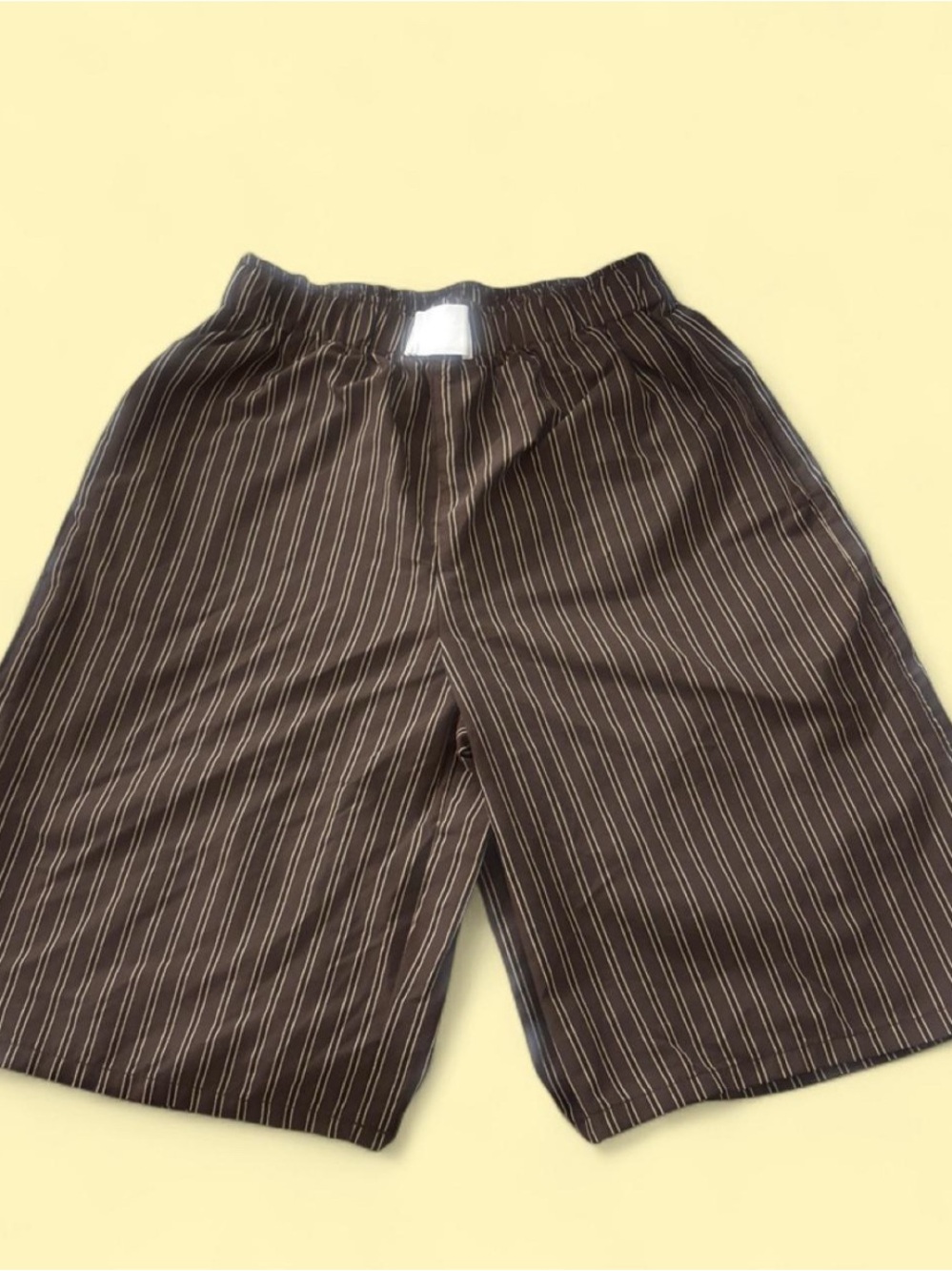 Women’s Brown Pinstripe Elastic-Waist Shorts - Picture 1 of 1